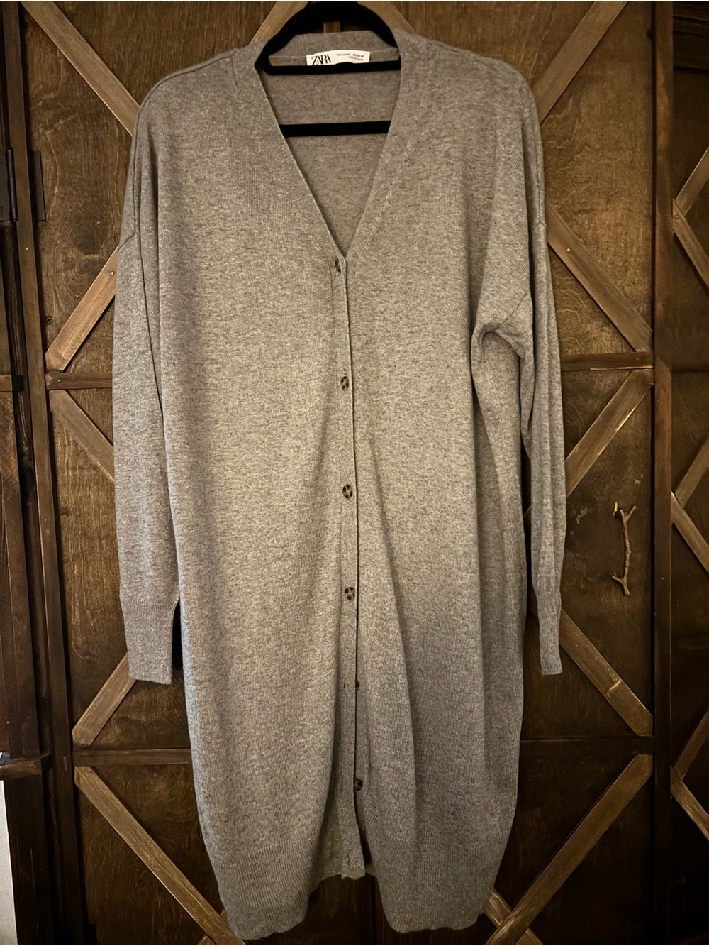 Zara Longline Button-Front Cardigan - Light Gray